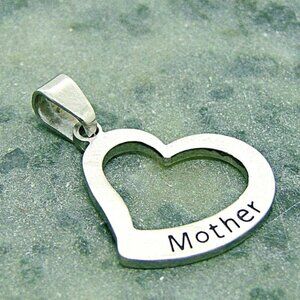 JCM Jacmel Jewelry Stainless Steel Silver Mother Engraved Heart Pendant No Chain